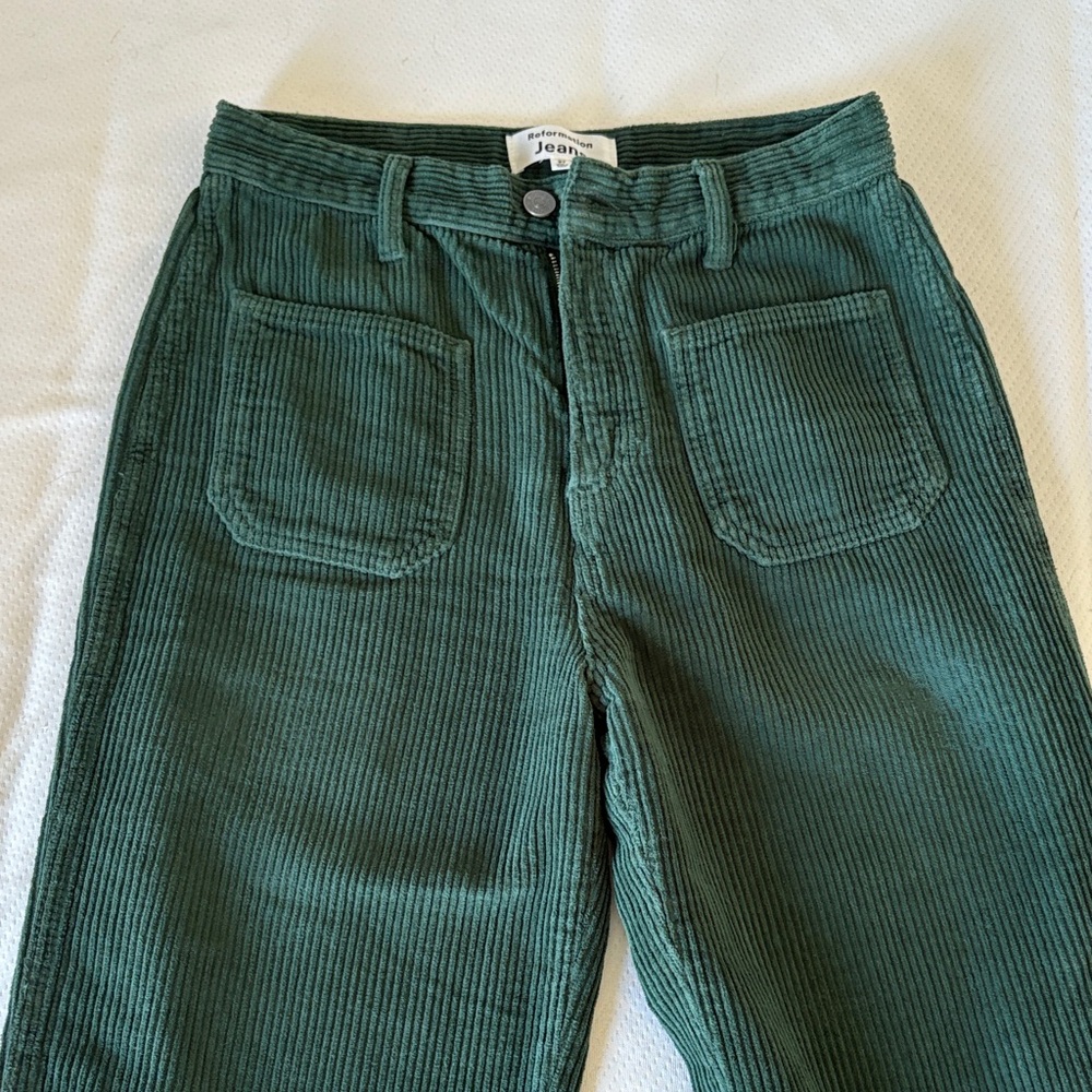 Reformation Alyssa High Rise Green Wide Leg corduroy Pants